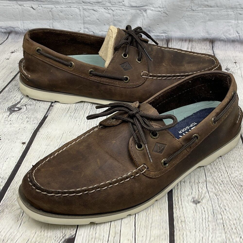 Sperry Top Sider Men's US Size 11 W Brown Leather Casual Boat Shoes Lace Up